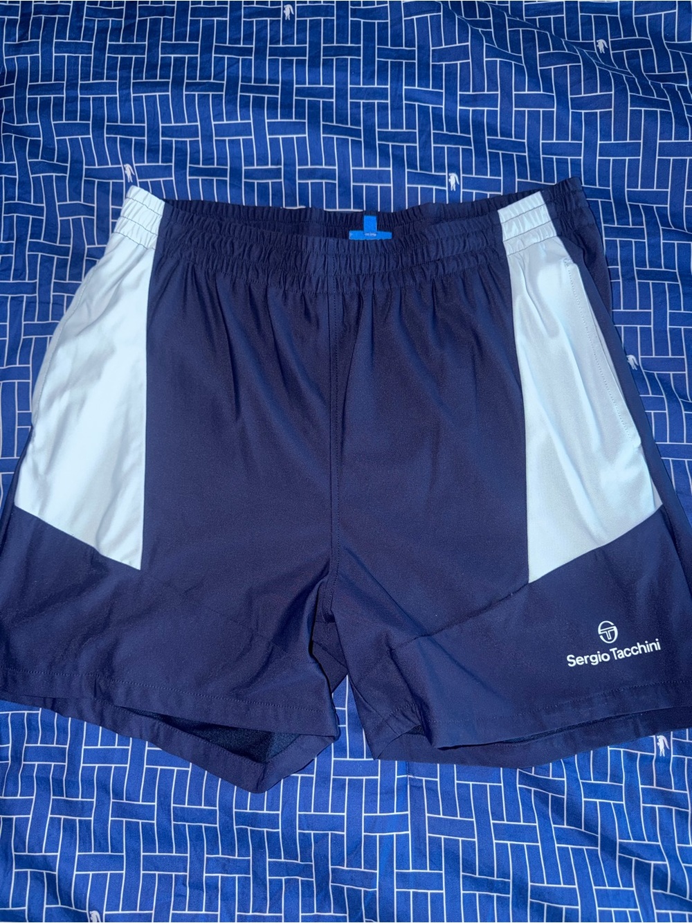 Sergio Tacchini Navy and White Athletic Shorts with Logo